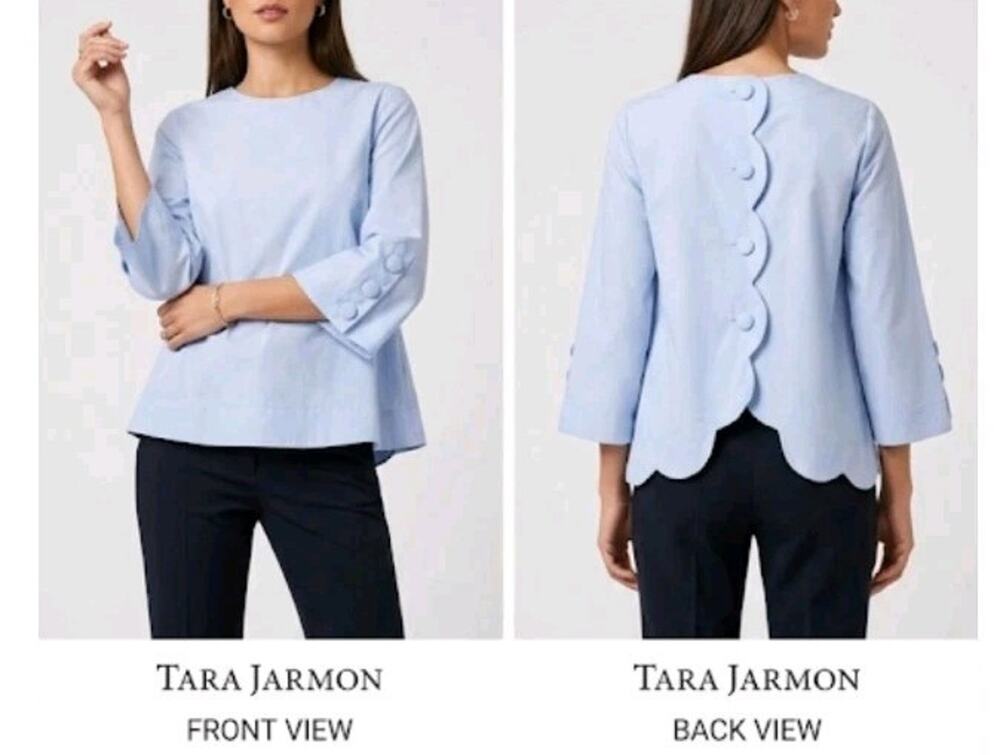 Tara Jarmon Light Blue Scalloped Back Blouse